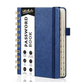 WEMATE Spiral Password Book with Alphabetical Tabs, Small Password Keeper Book for Seniors, Internet Password Notebook Hardcover Password Journal Logbook – 4.7''x6'' (Navy Blue)