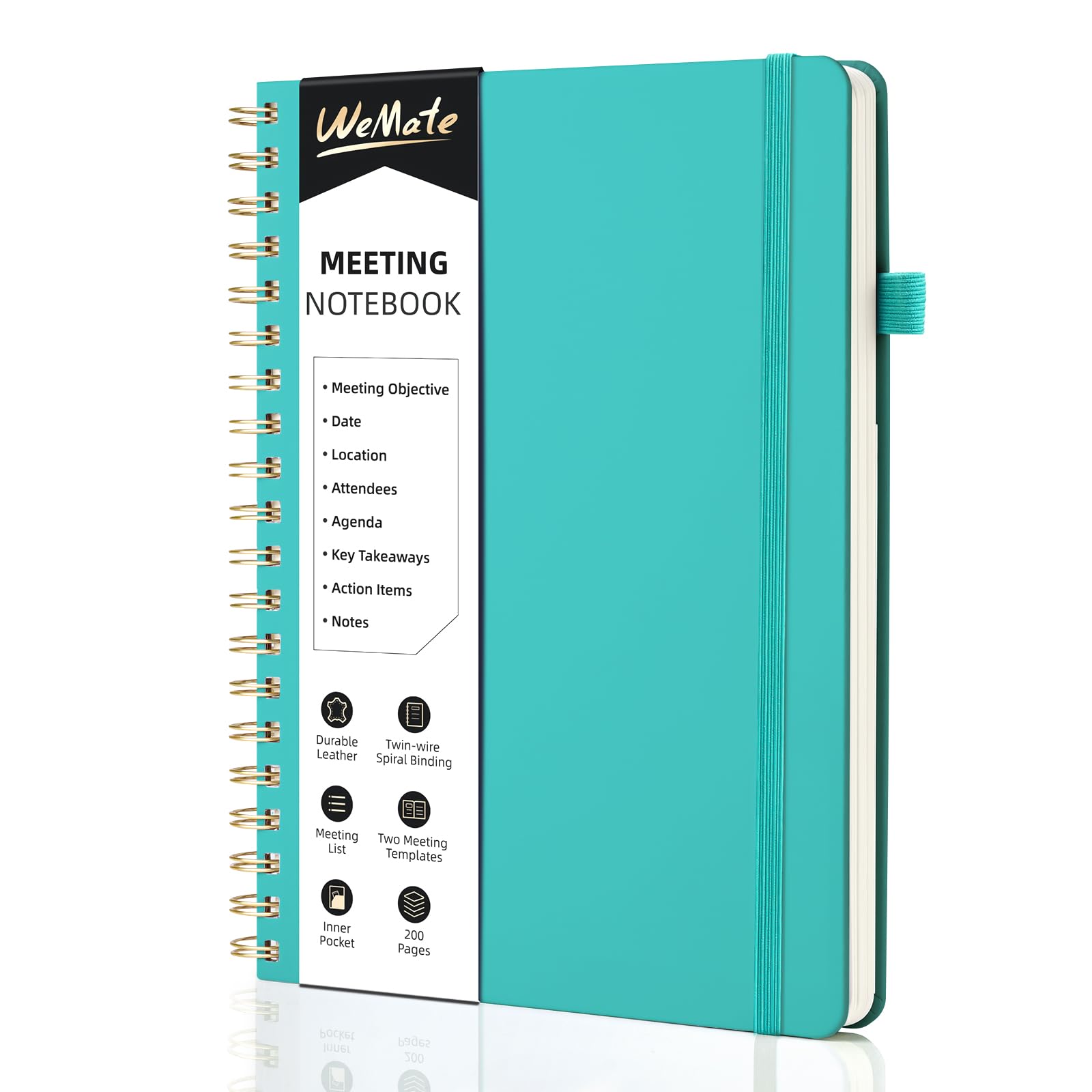 WEMATE Meeting Notebook for Work B5 (7"x10") - PU Leather Work Notebook with Agenda, Action Items & Notes - 200 Pages for Men&Women, Staff and Students, Meeting, Projects Planning -Green