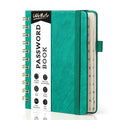 WEMATE Spiral Password Book with Alphabetical Tabs, Small Password Keeper Book for Seniors, Internet Password Notebook Hardcover Password Journal Logbook – 4.7''x 6''(Green)