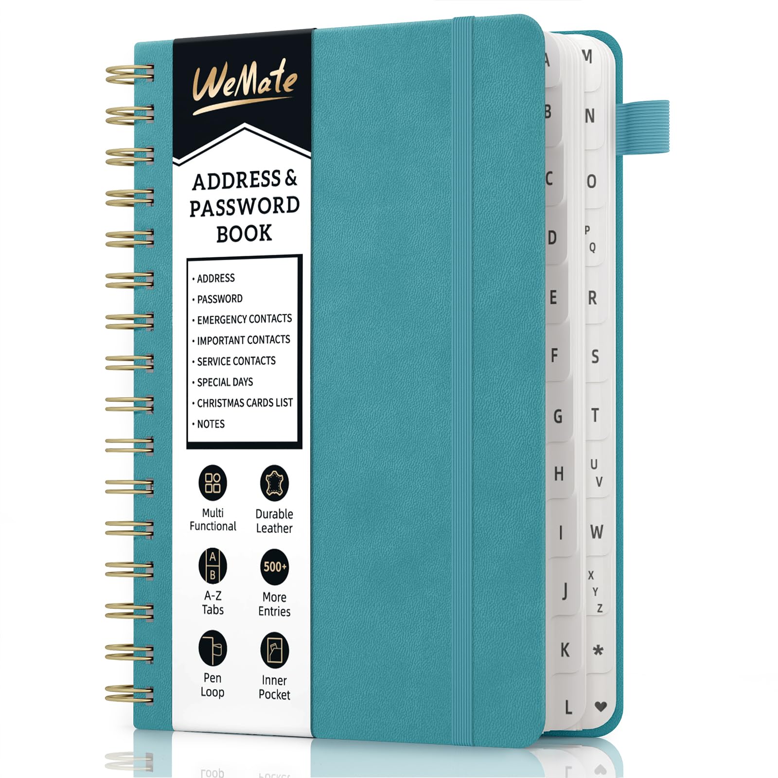 WEMATE Spiral Address Book with Alphabetical Tabs, Password Book, Address Organizer, for Seniors Home Office, Green
