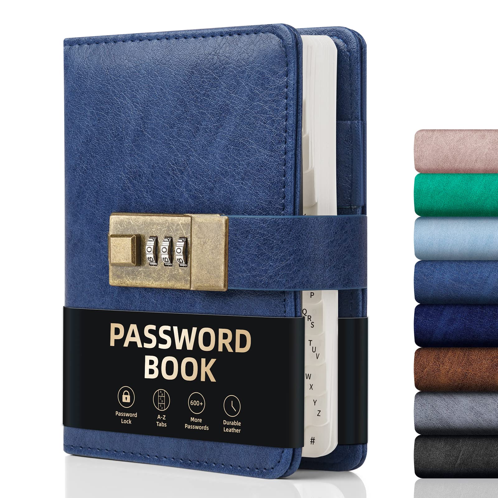WEMATE Password Book with Lock, Password Book with Alphabetical Tabs 600+ Password Spaces, and Password Organizer Logbook, Password Keeper for Computer & Website Logins (4.33x6.18in) Blue