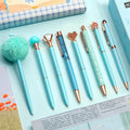 WEMATE 8Pcs Ballpoint Pens Set Metal Crystal Diamond Pen Glitter Pen for Journaling Blue Bling in Black & Blue Ink Pretty Cute Pens Fancy Pens Gifts for Women Wedding School Office Desk(Blue)