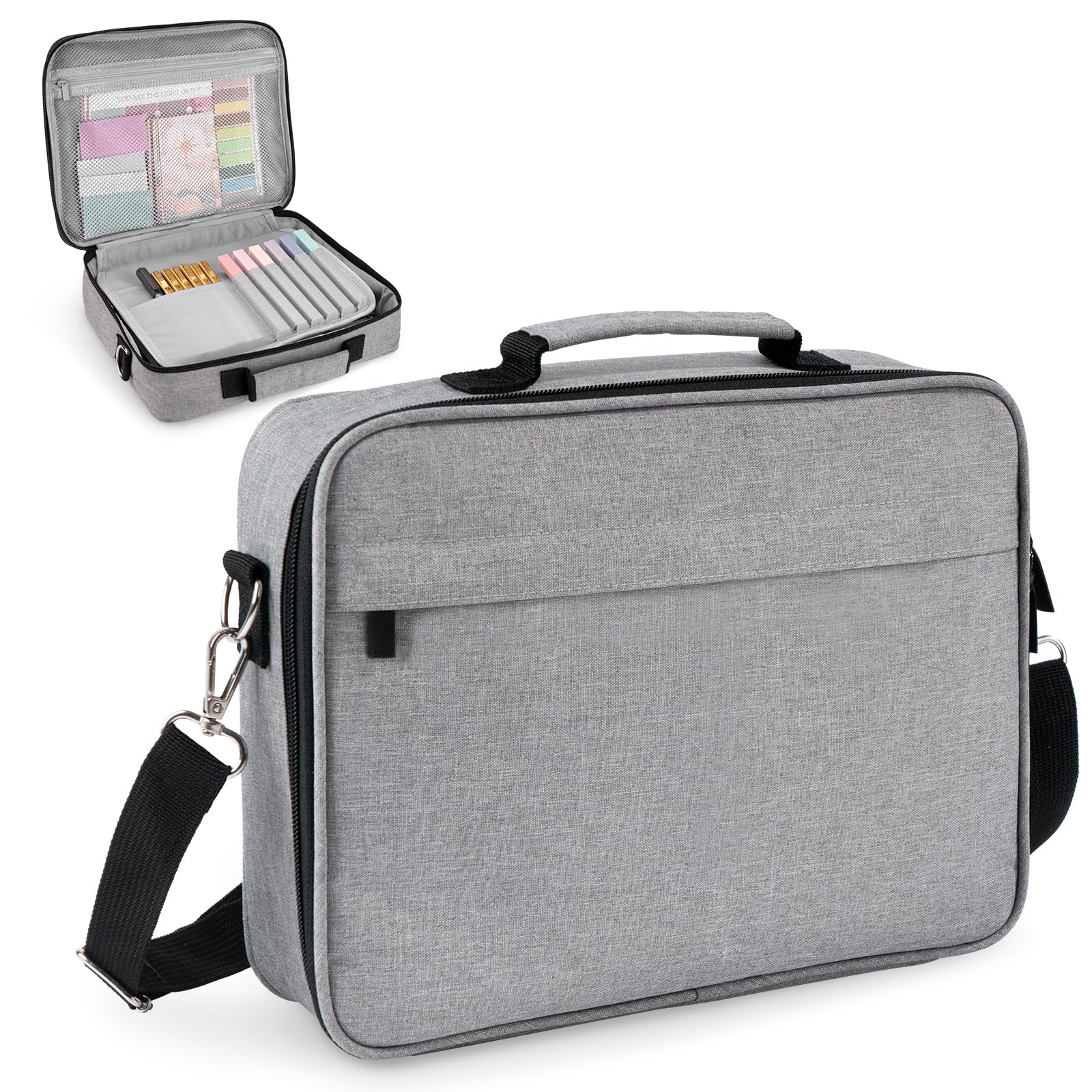 WEMATE Large Capacity Bible Cover Case, Waterproof Bible Study Supplies Tote Bag with Double-Layer Handle & Shoulder Strap, Bible Bag for Women, Adults (Gray)