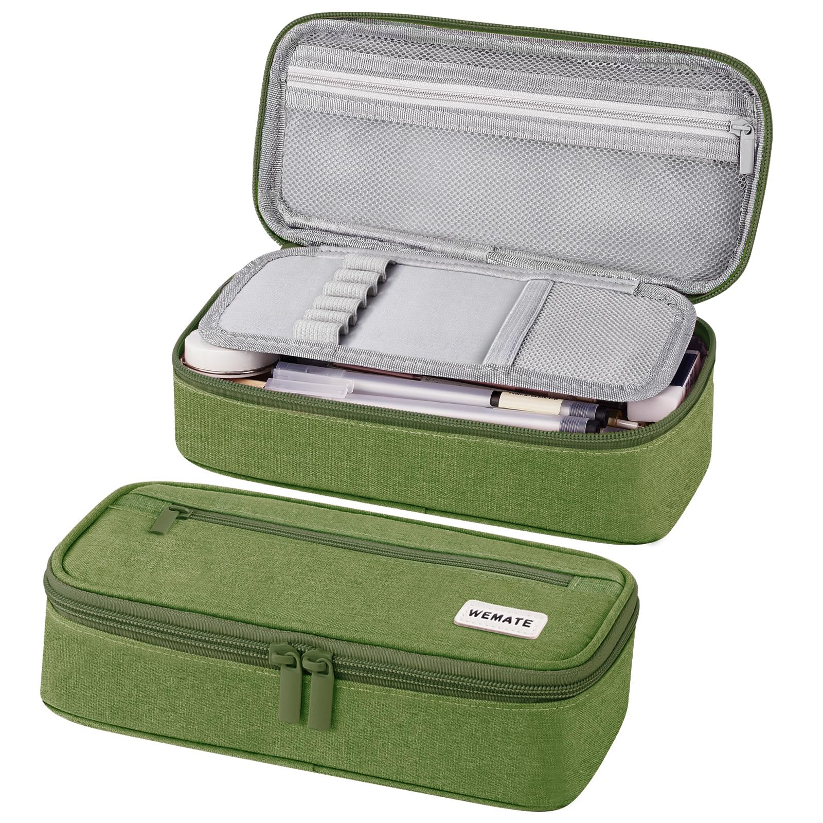 WEMATE Large Pencil Case with Zipper, Big Capacity, Canvas Pencil Case, Pencil Bag for Student,Green