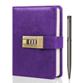 WEMATE Journal with Lock, A6 PU Leather Diary with Lock 192 Pages, Locks Journal Password Notebook with Pen, Locking Diary for Men and Women 4.3X 6.18in Purple