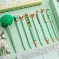 WEMATE 8Pcs Metal Crystal Diamond Ballpoint Pens Set - Glitter Green With Black & Blue Ink - Bling Fancy Gifts for Women, Wedding, School, Office Desk