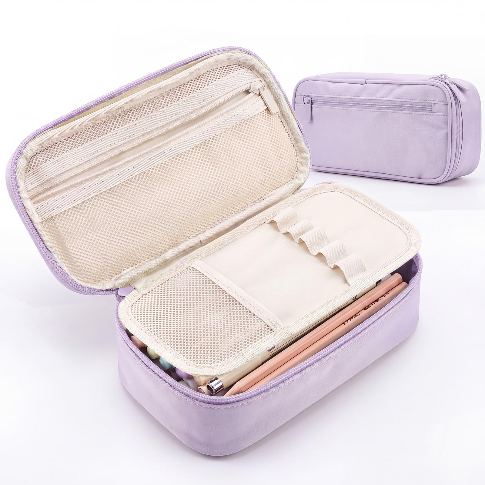 WEMATE Large Pencil Case with Zipper, Big Capacity, Canvas Pencil Case,Pastel Purple