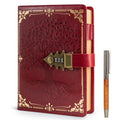 WEMATE Diary, Password Protected A5 PU Leather Notebook Red