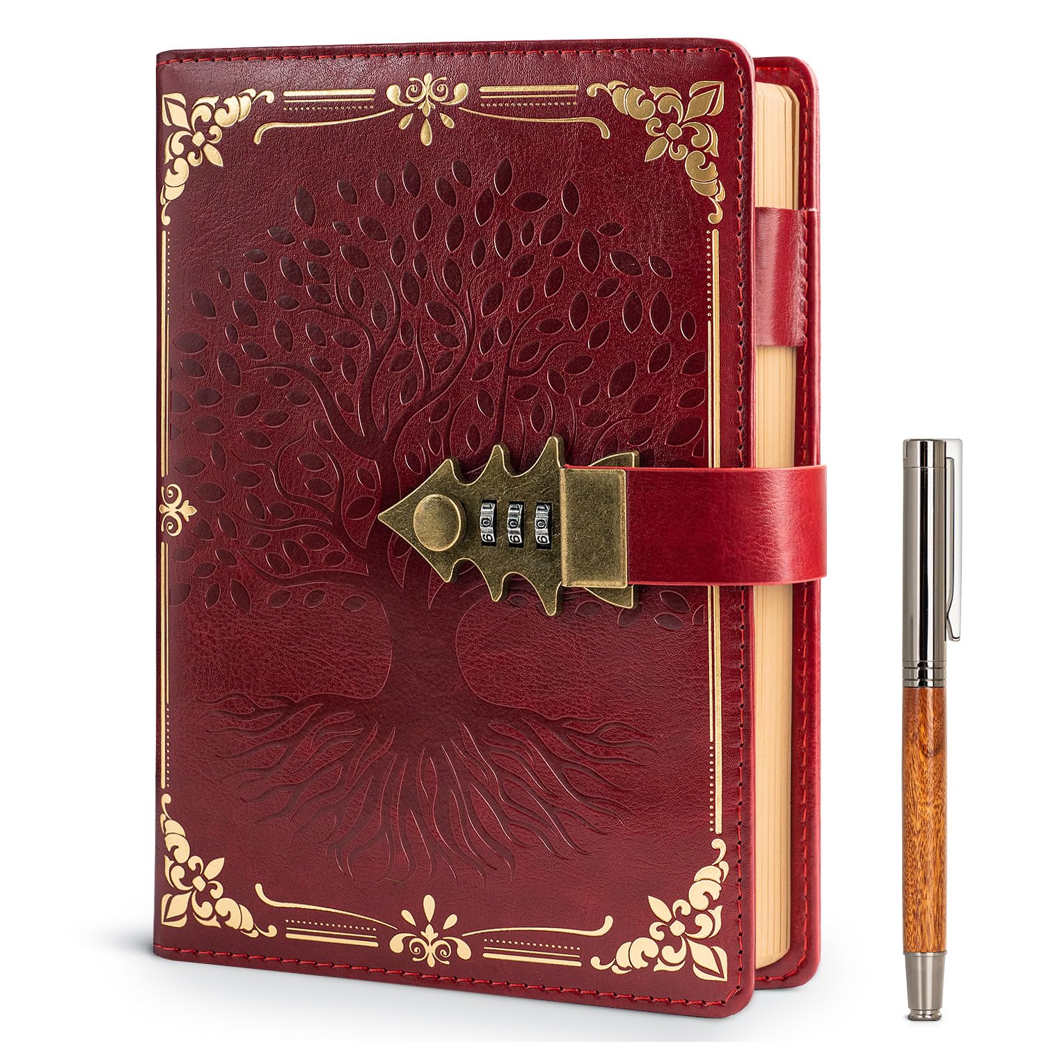 WEMATE Diary, Password Protected A5 PU Leather Notebook Red