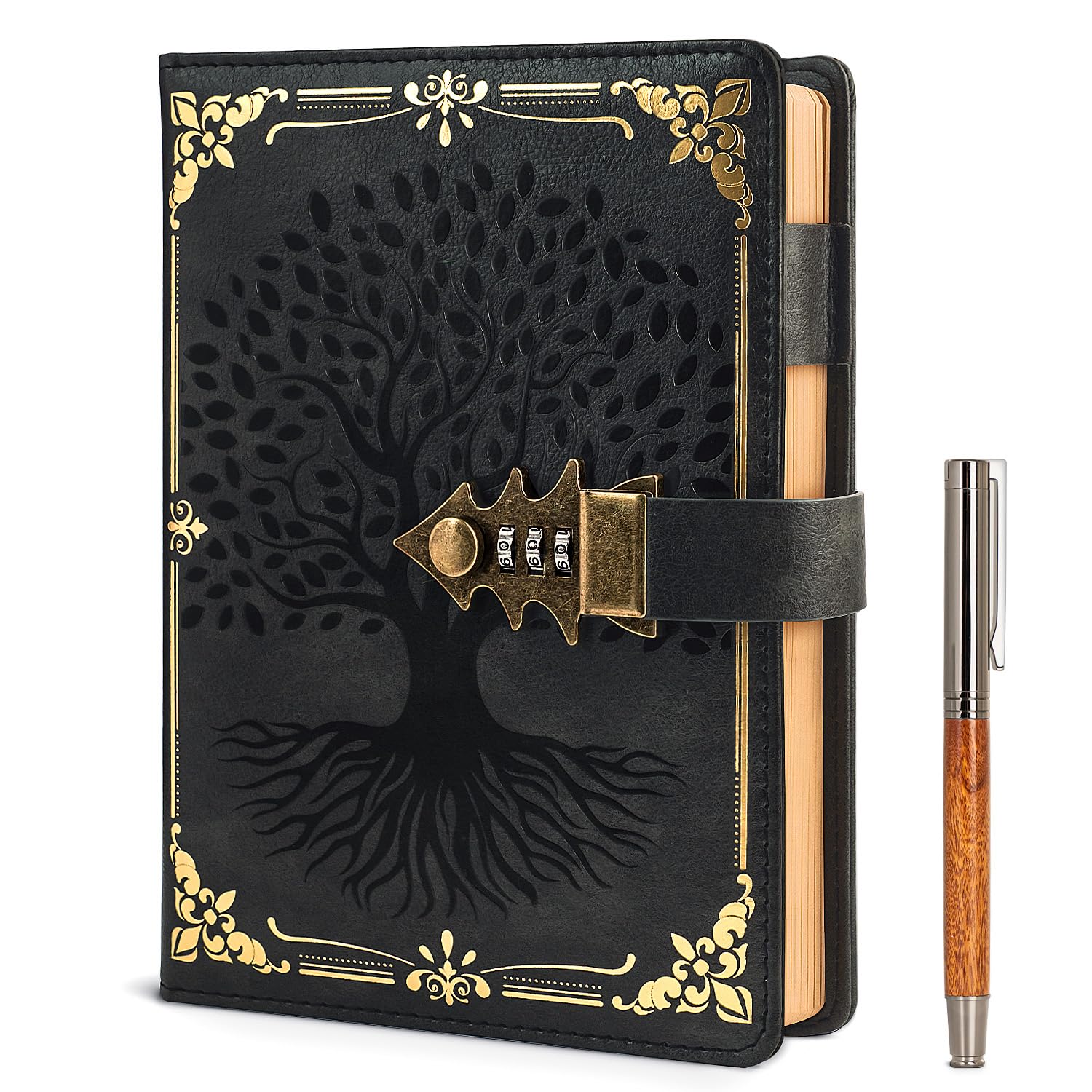 WEMATE Diary, Password Protected Notebook, A5 PU Leather Black