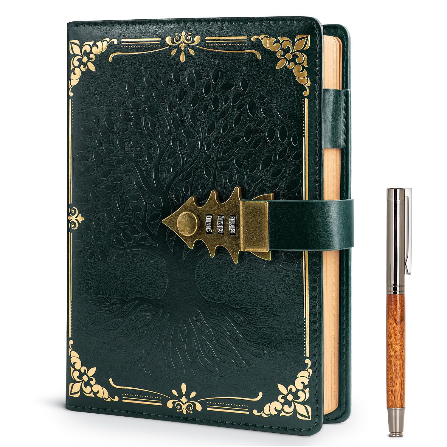 WEMATE Diary, Password Protected Notebook, A5 PU Leather Green