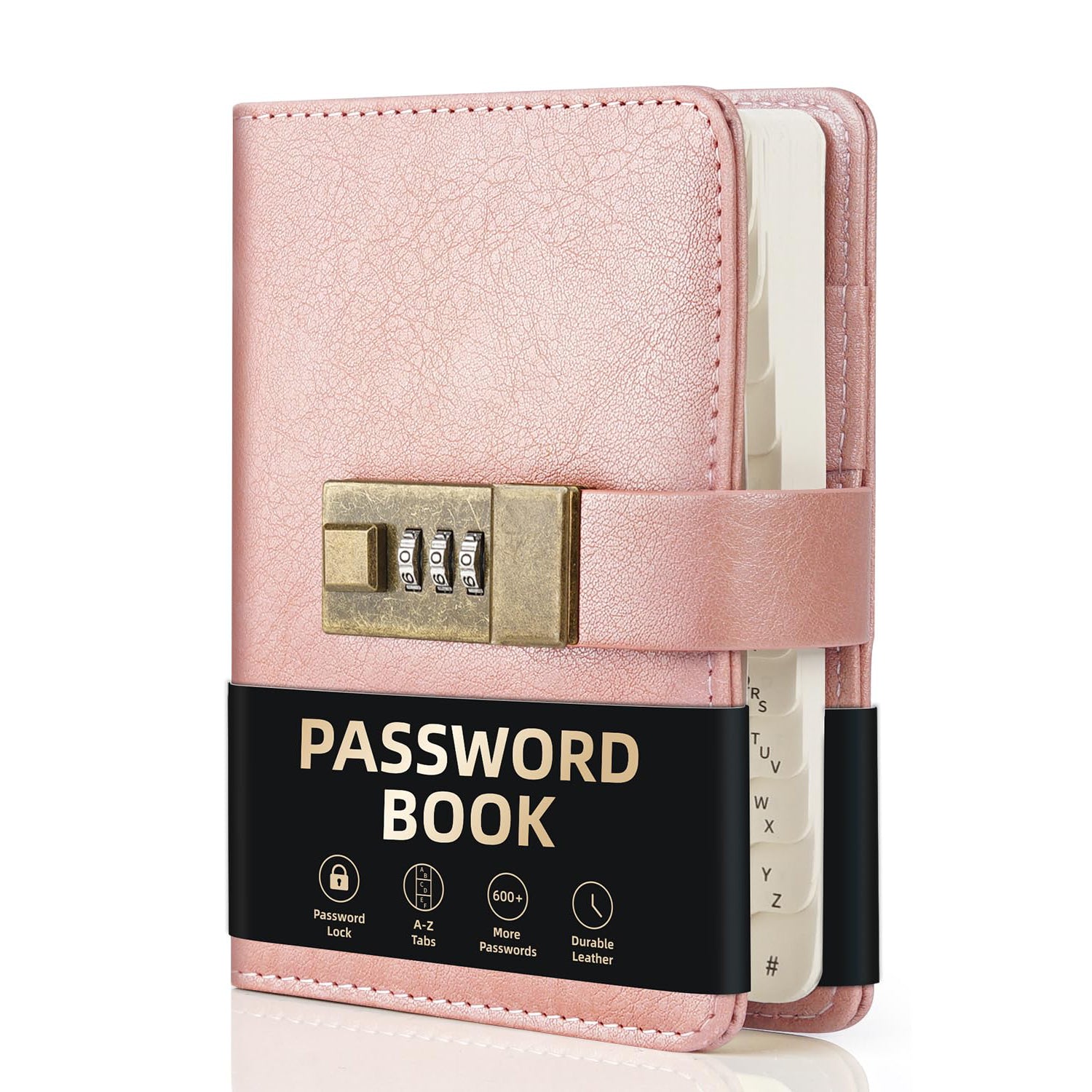 WEMATE Password Book with Lock, Password Book with Alphabetical Tabs 600+ Password Space,Password Organizer Logbook with Lock, Password Keeper for Computer & Website Logins 4.33 X 6.18 Inch Rose Gold