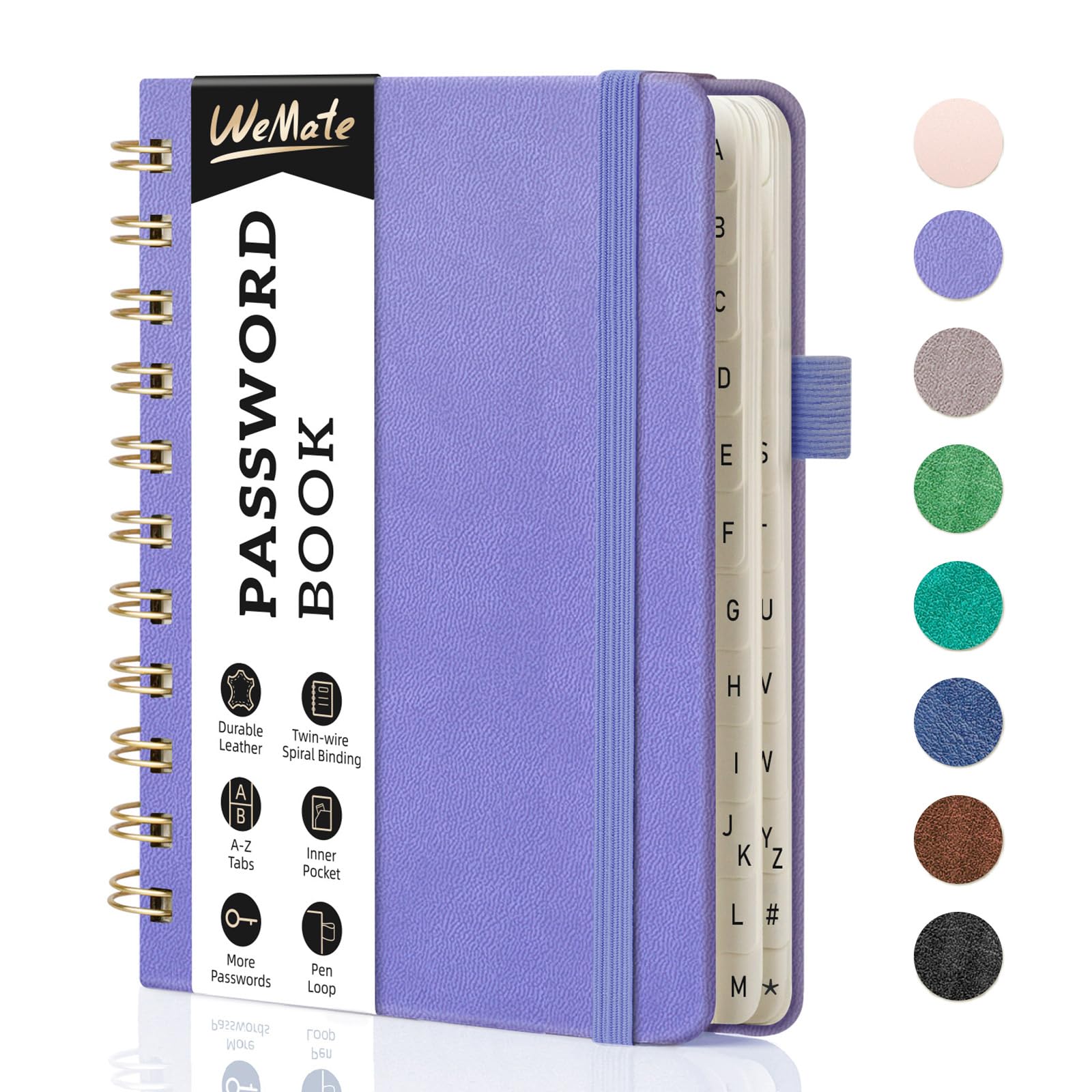 WEMATE Password Book with Alphabetical Tabs, Spiral Password Keeper Book for Seniors, Internet Password Notebook Password Journal Logbook Log in Detail, Small – 4.7''x 6'' (Purple)
