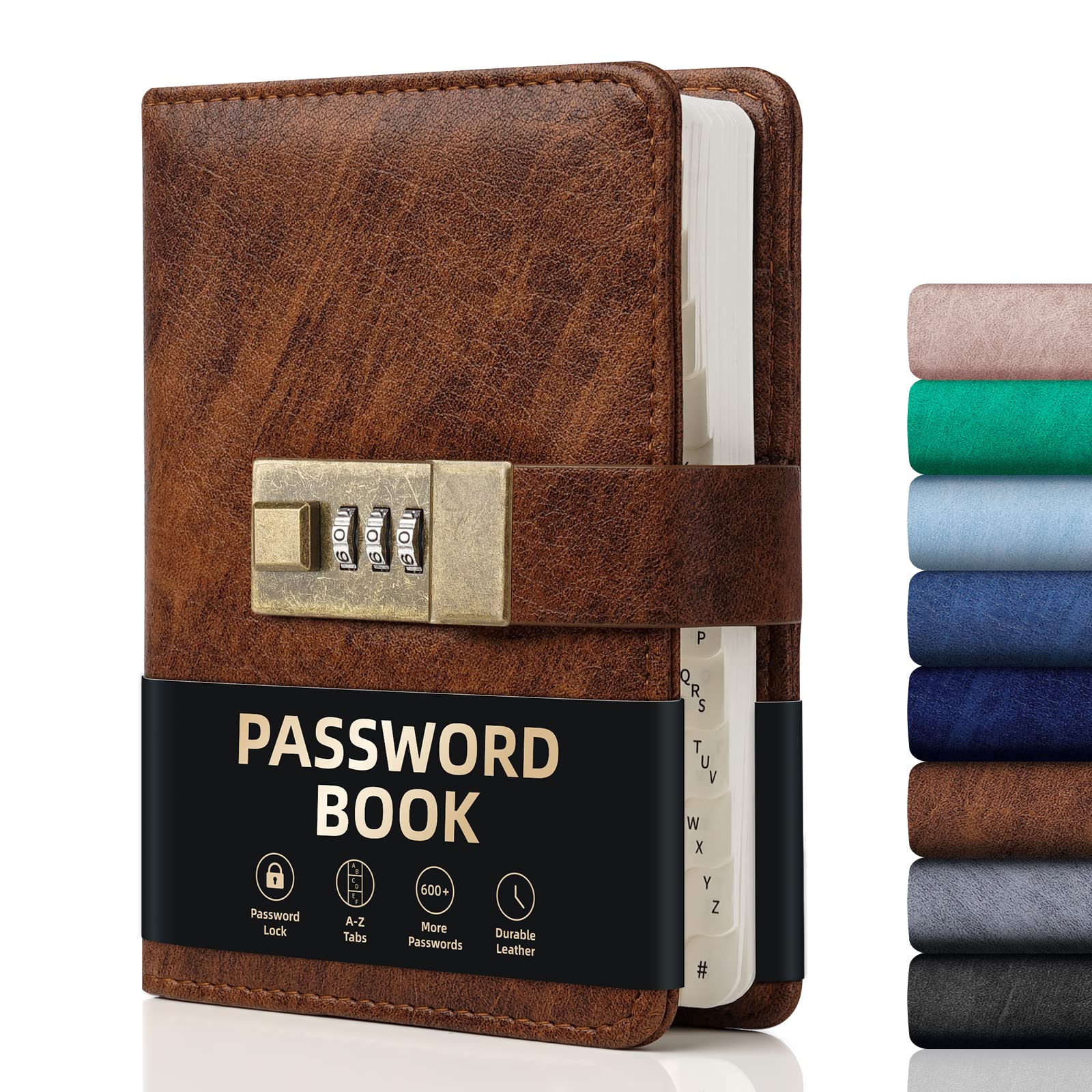 WEMATE Password Book with Lock, Password Book with Alphabetical Tabs 600+ Password Spaces, Password Logbook, Password Keeper for Computer 4.33 X 6.18 Inch Brown