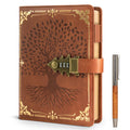 WEMATE Diary, Password Protected A5 PU Leather Notebook Brown