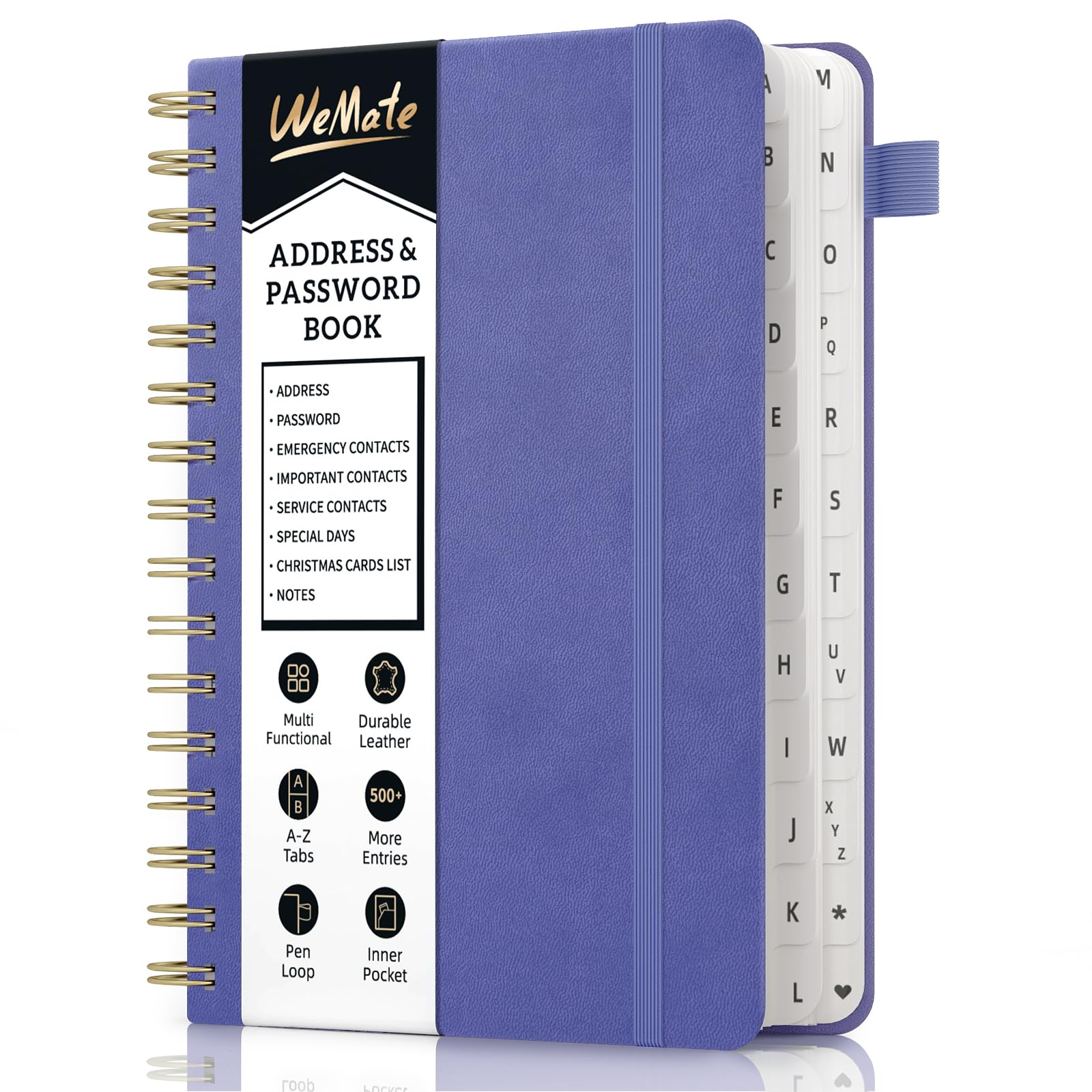 WEMATE Spiral Address Book with Alphabetical Tabs, Password Book,5.8″×8.2″, Large Print for Seniors, Purple