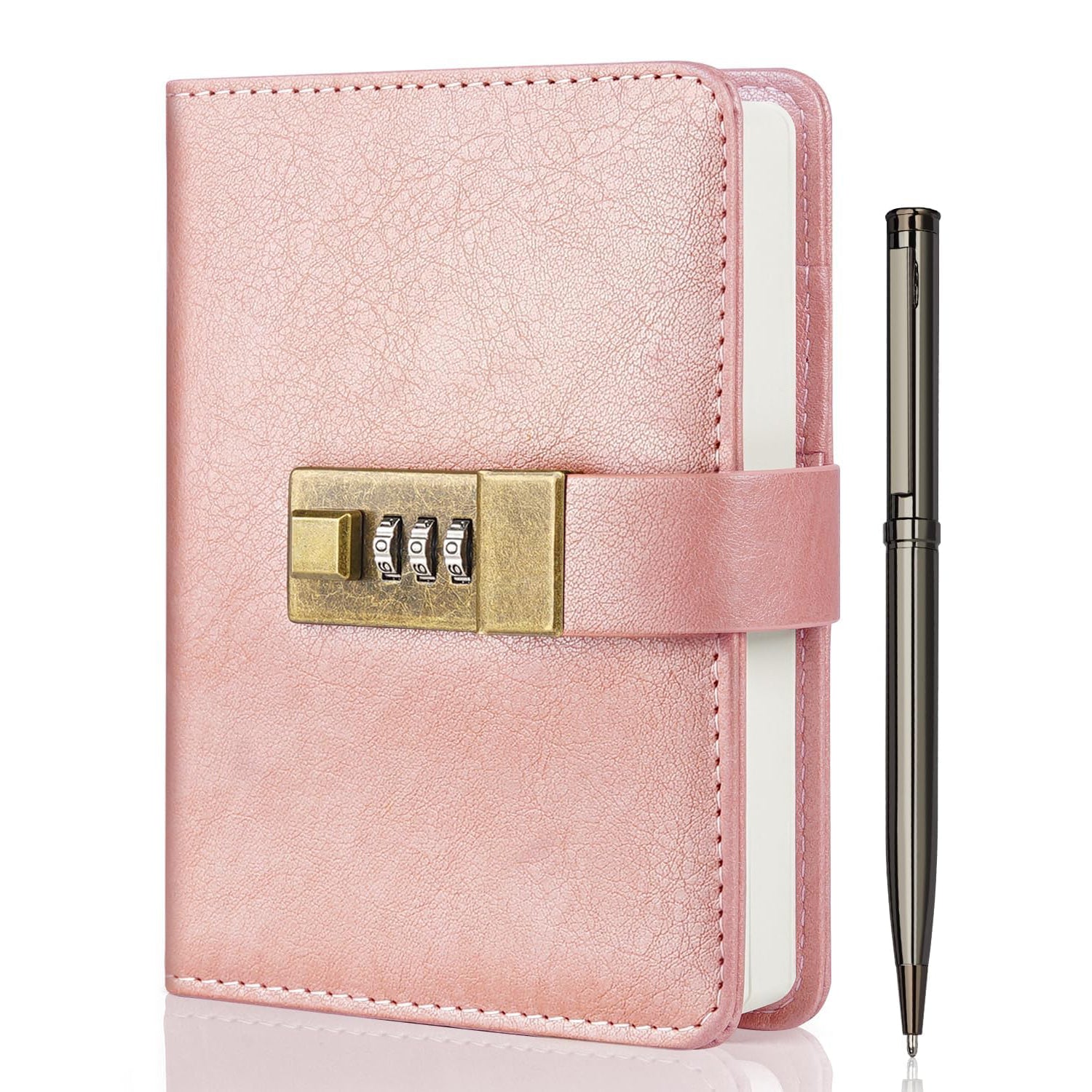 WEMATE A6 Journal with Lock - Vintage PU Leather Diary with Pen - Perfect for Men and Women - 4.3X 6.18in Rose Gold Keep Your Secrets Safe