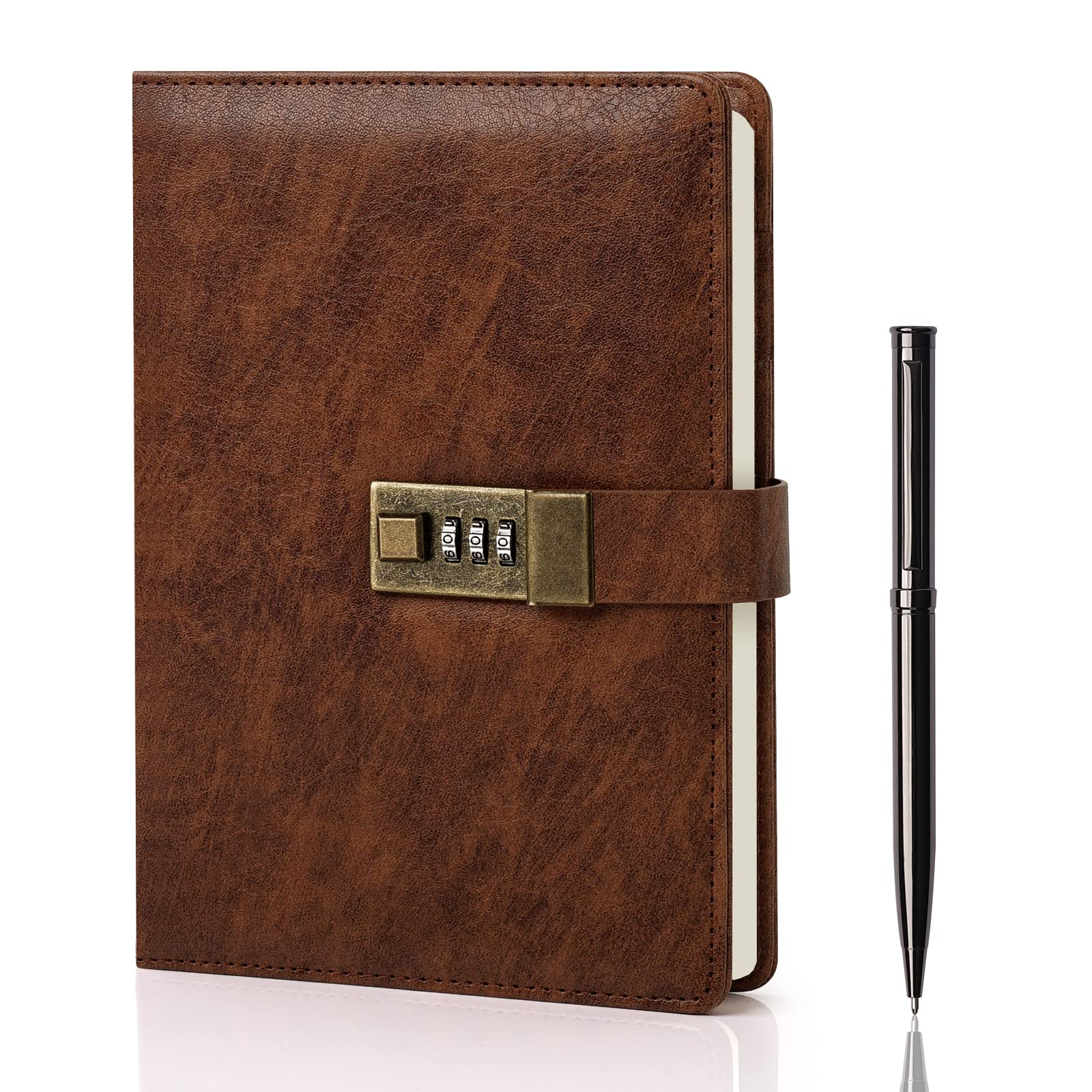 WEMATE Diary, Password Protected Notebook, A5 PU Leather, 240 Pages, Pen & Gift Box, Lock Diary Planner Organizer