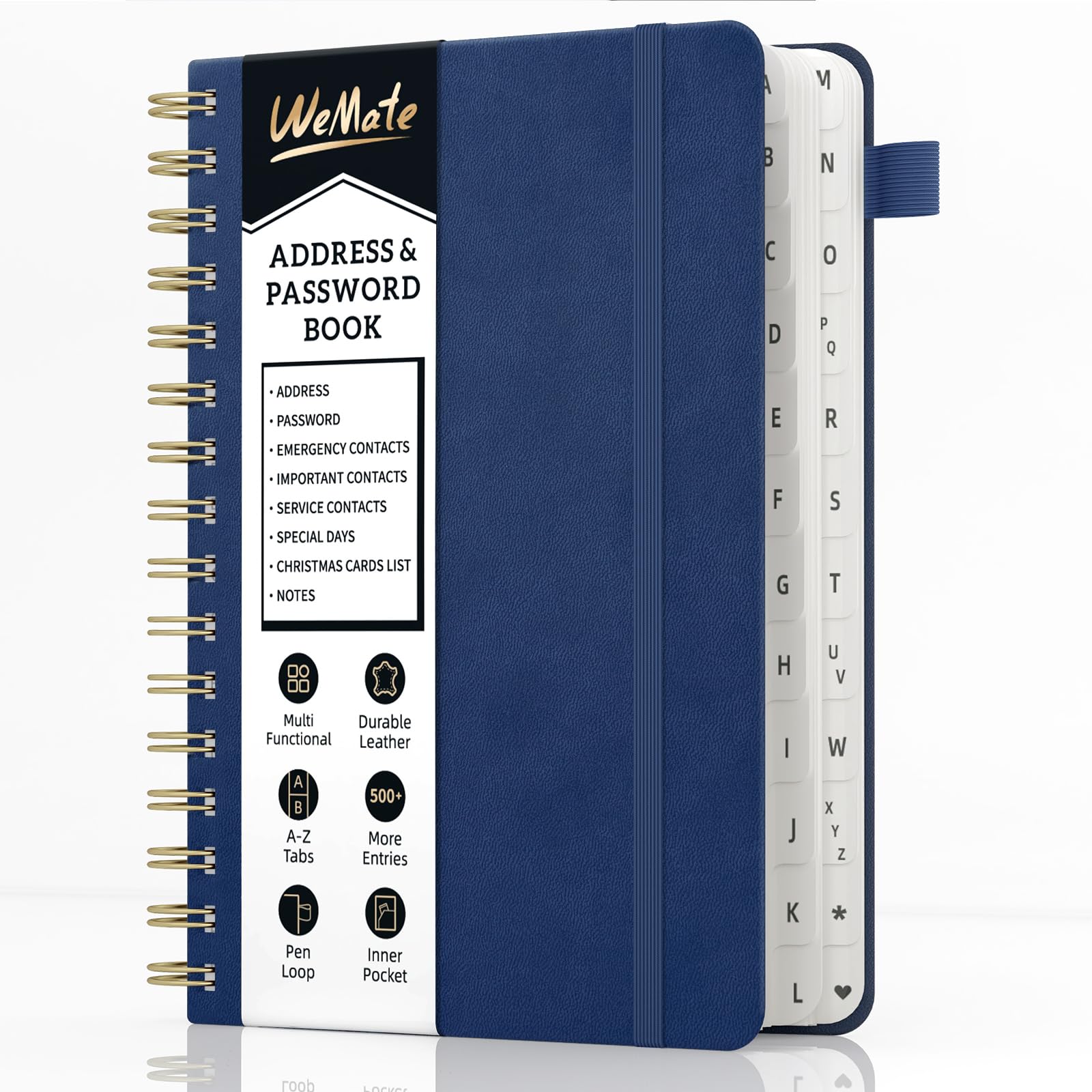 WEMATE Spiral Address Book with Alphabetical Tabs, Password Book, Telephone Notebook, for Seniors Home Office 5.8″×8.2″, Blue