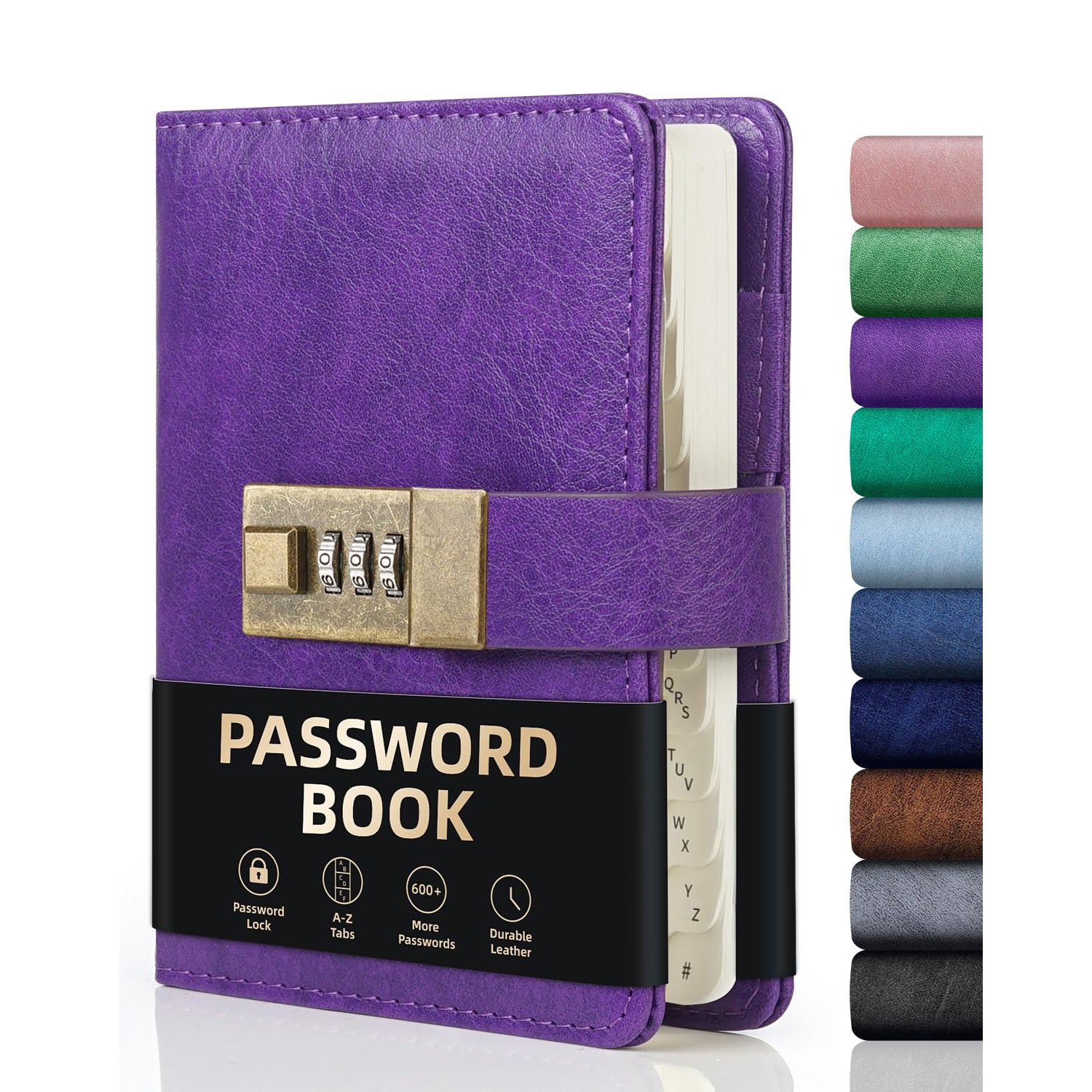 WEMATE Password Book with Lock with Alphabetical Tabs 600+ Password Space,Password Organizer Logbook with Lock, Password Keeper for Computer 4.33 X 6.18 Inch Purple