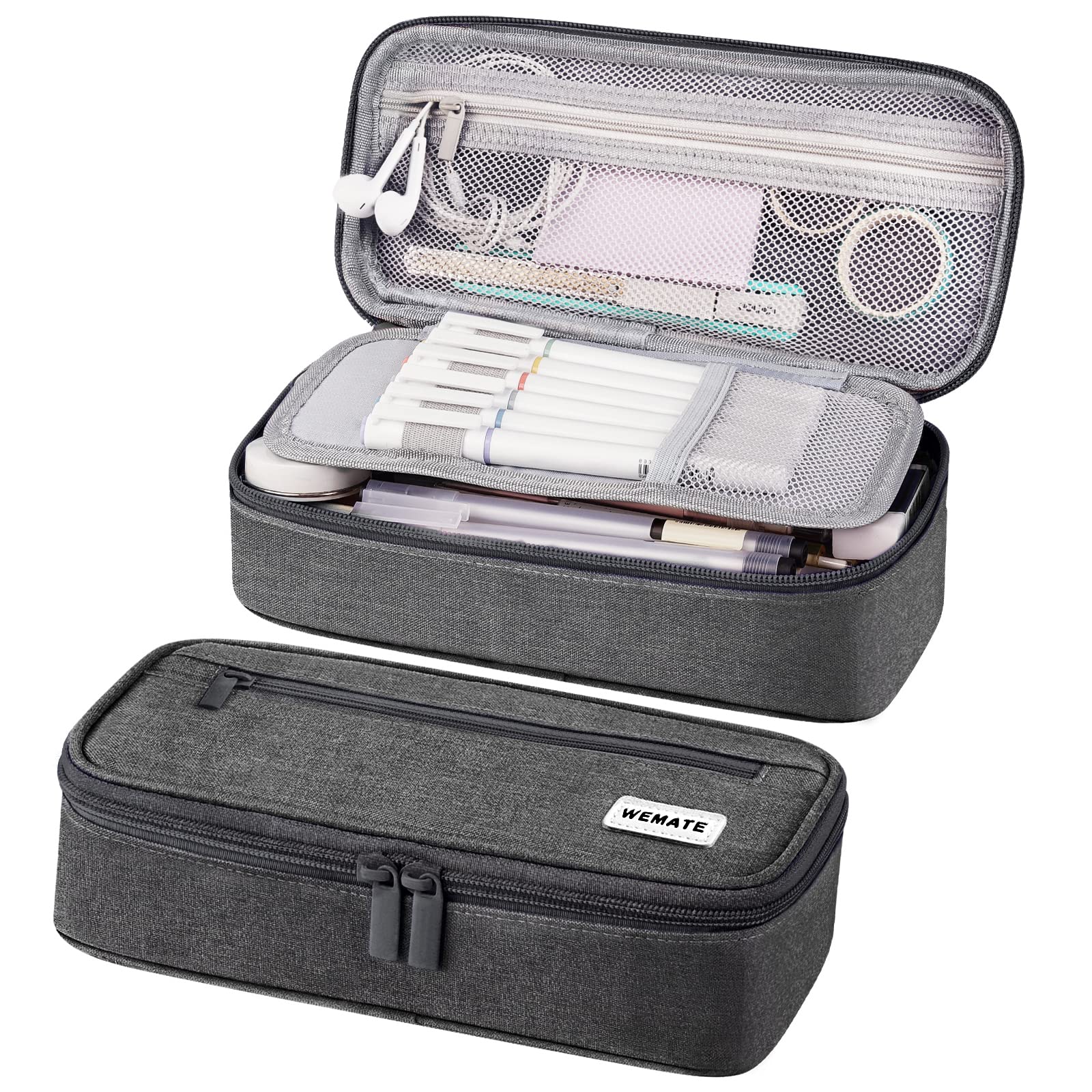 WEMATE Large Pencil Case with Zipper, Canvas Pencil Case, Pencil Bag for Student,Dark Grey