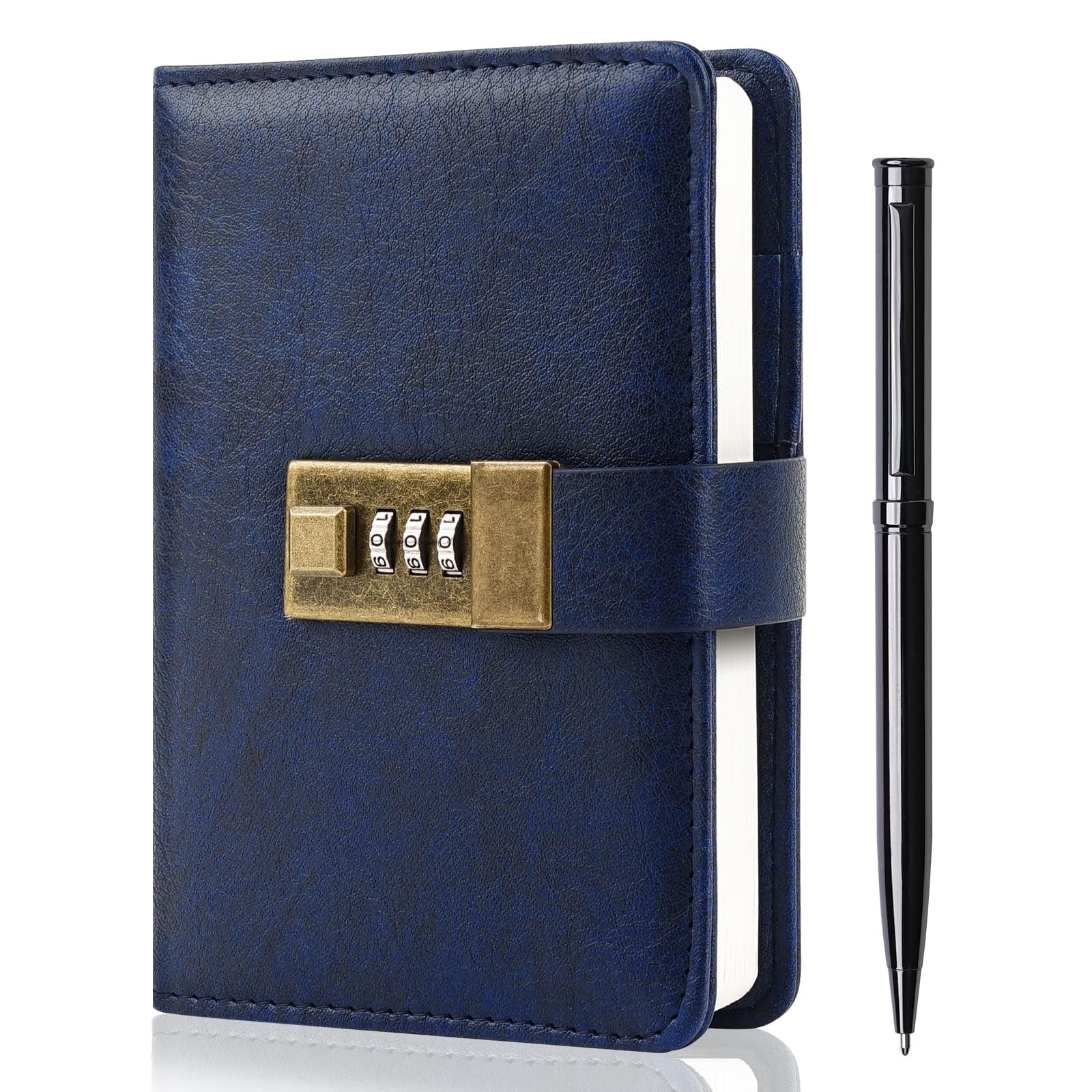 WEMATE Journal with Lock, Diary with Lock, Password Notebook, Pen & Gift Box - Perfect for Men and Women - 4.3X 6.18in Dark Blue Keep Your Secrets Safe