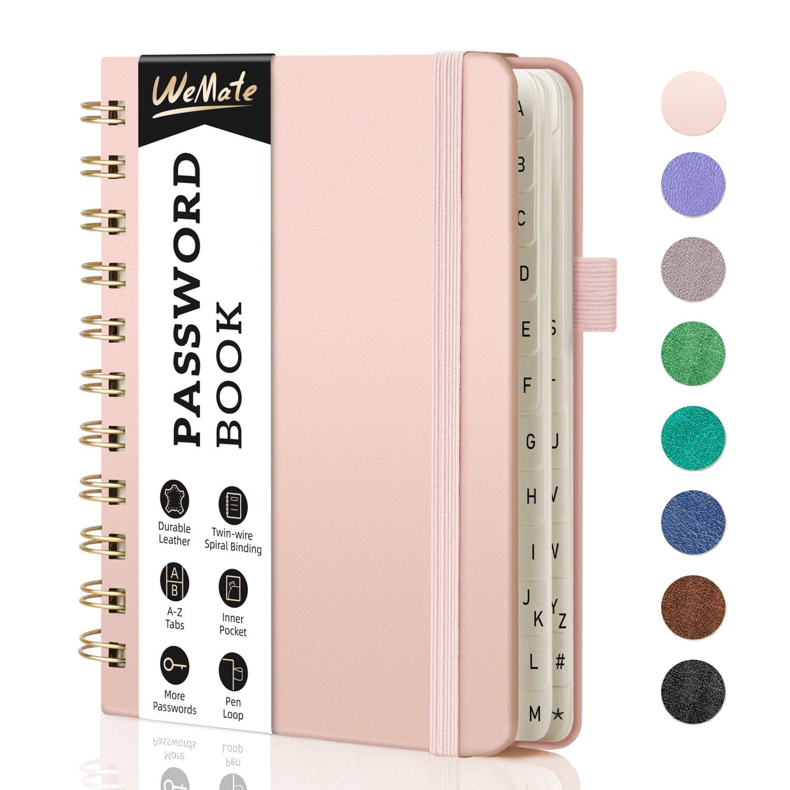 WEMATE Password Book with Alphabetical Tabs, Spiral Password Keeper Book for Seniors, Internet Password Notebook Password Journal Logbook Log in Detail, Small – 4.7''x 6'' (Rose Gold)